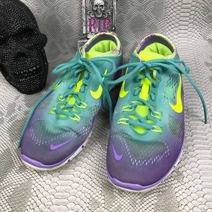 Nike tr fit 5 purple yellow ombré workout shoes